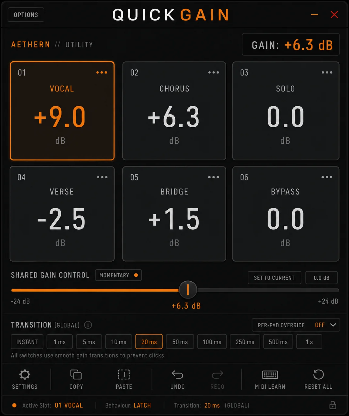 QuickGain interface